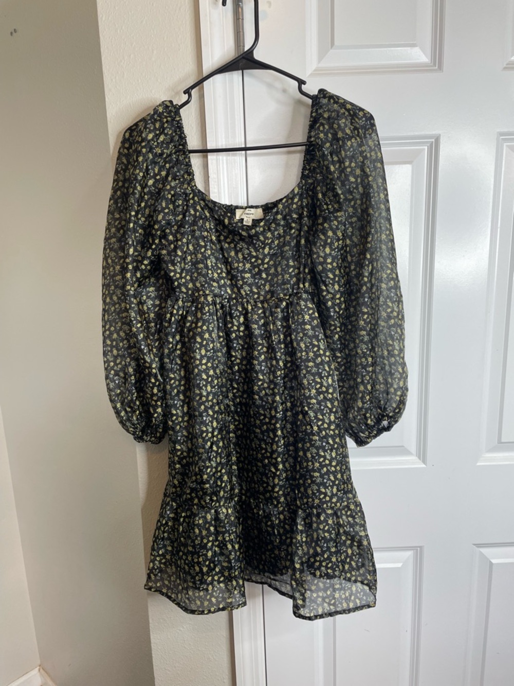 Entro Black Floral Babydoll Mini Dress Size Small Fall